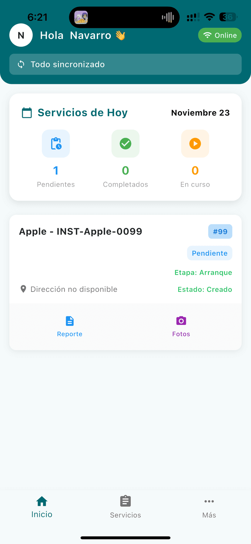 Aplicación móvil - Inicio